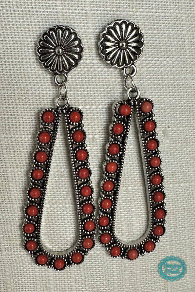 Concho Hoop Earrings w/ Red Stones